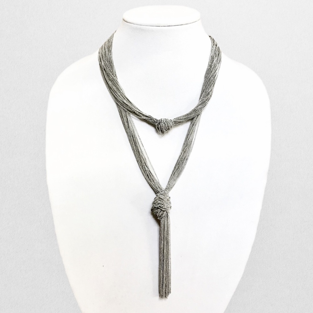 Silver Cluster Chain Knot Double Layer Necklace - image 1